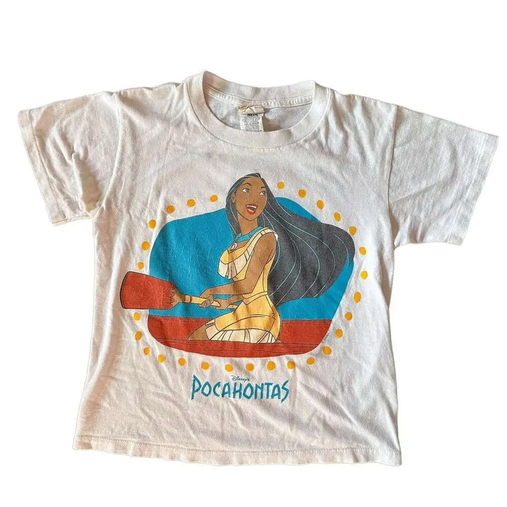Rare Vintage 90s Single Stitch Disney Pocahontas Double Sided Shirt Youth AOP